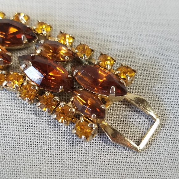 Vintage Amber Color Rhinestone Bracelet - Picture 4 of 12